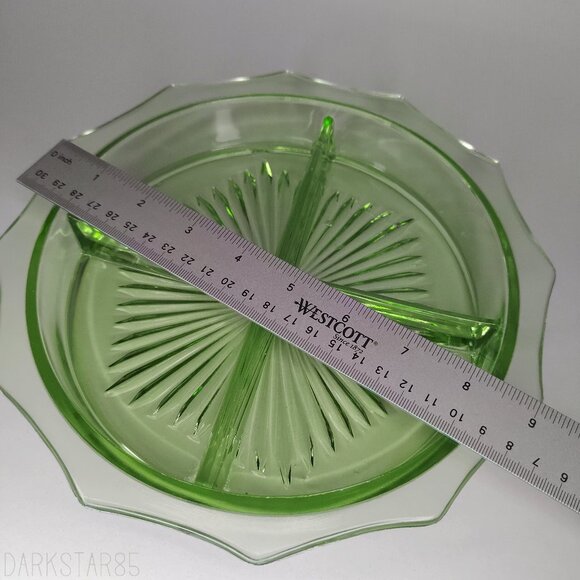 Vintage Depression Uranium Glass 12-Sided 4 Part Relish Dish - Picture 12 of 13